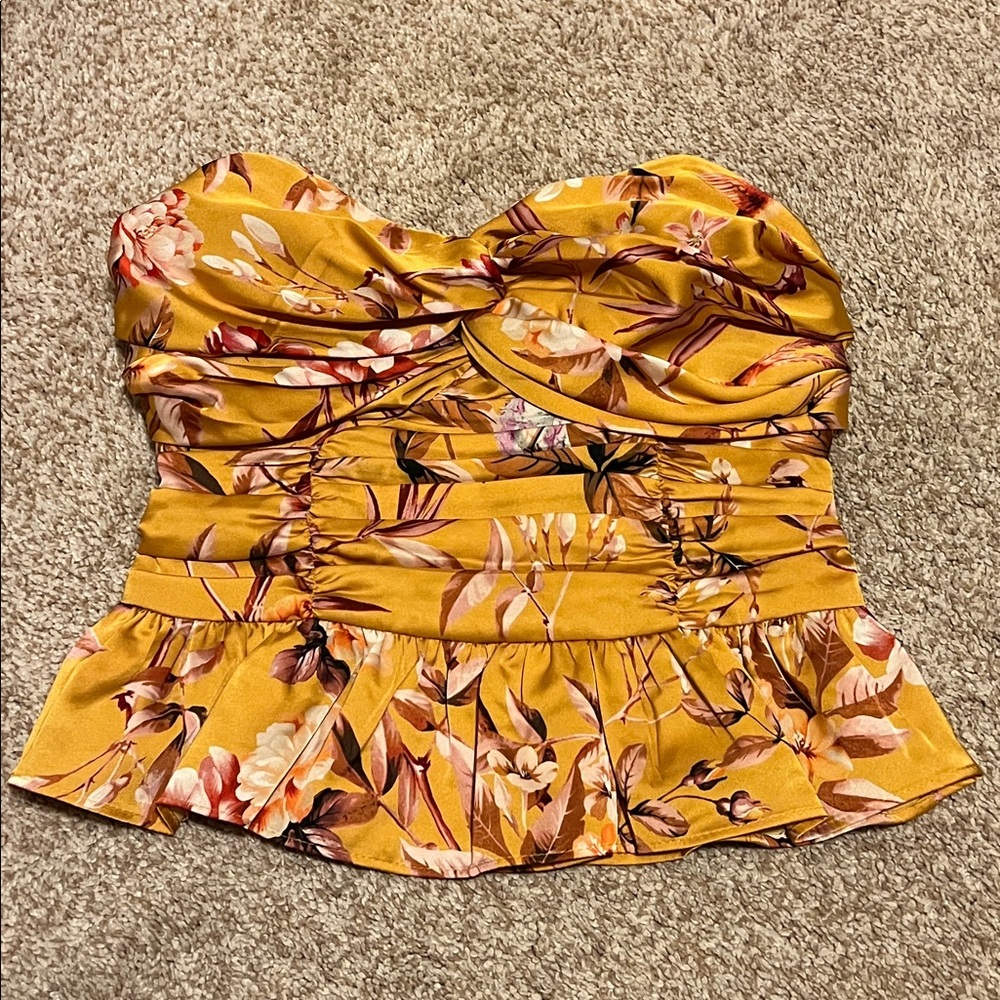 Express Yellow Floral strapless top